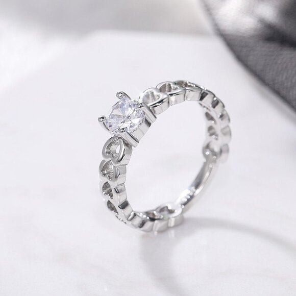 💍Lovely Anillos Hollow Heart Round Cut Moissanite Eternity Ring for Women, K770 - Picture 6 of 10